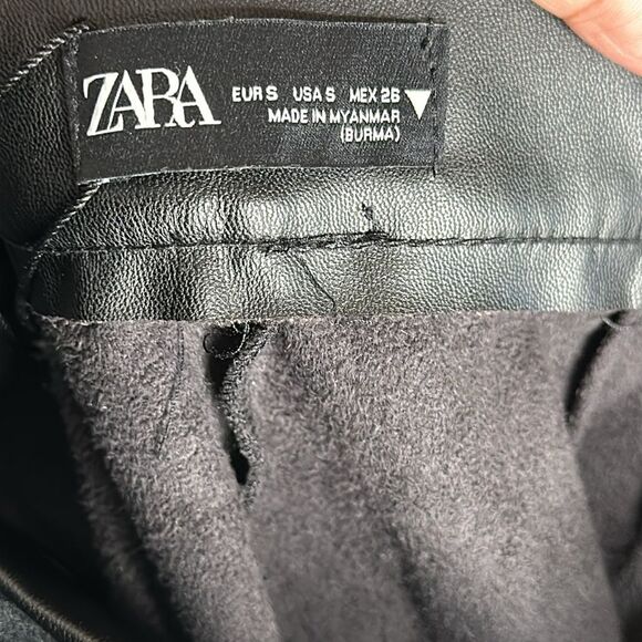 ZARA Faux Leather Slim Flare Leg Pants Split Hem Bootleg Slit  Black small NWT - Picture 10 of 11